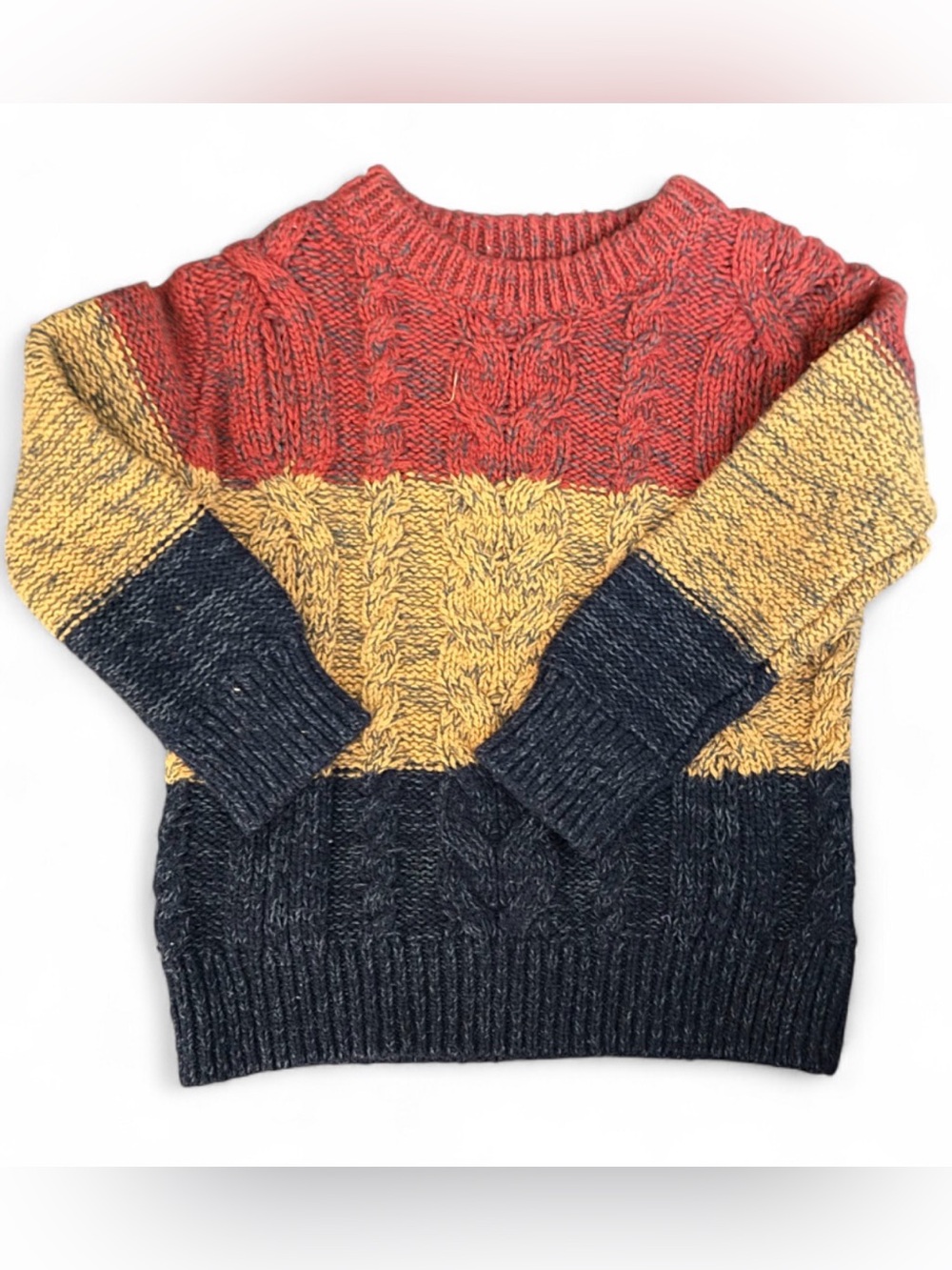 2T Cat & Jack Colorblock Cable Knit Sweater - Red, Mustard, Navy
